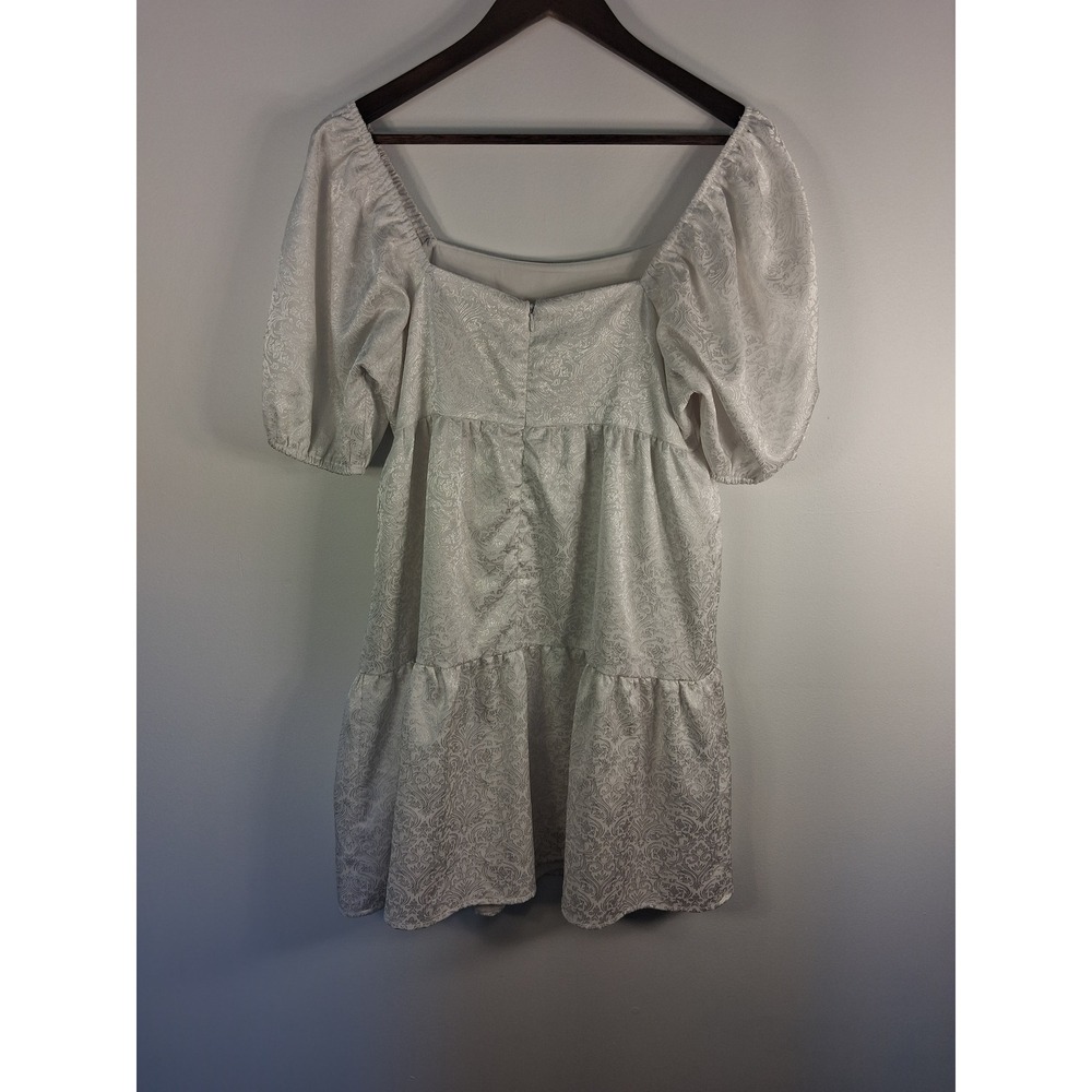 Regencycore] Sugar + Lips Babydoll Dress Women Medium White Jacquard Puff Sleeve - Picture 2 of 4